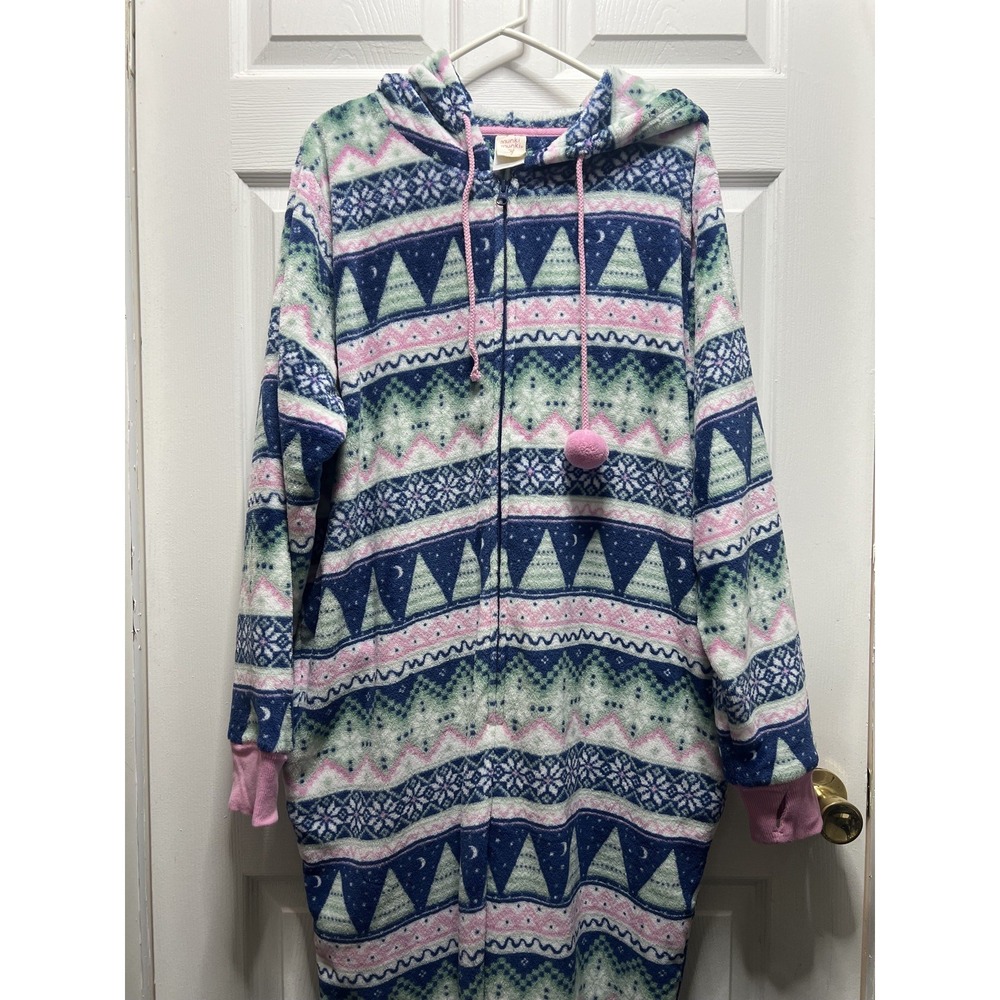 Munki Munki Hooded One Piece Fleece Pajamas Winter Theme Women's XL